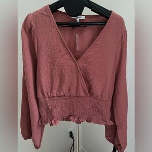 Madewell Dusty Rose Peasant Smocked Blouse Cottage Core NWT